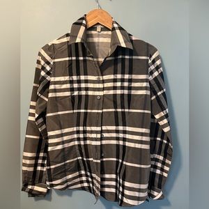 Silk Burberry blouse/ button down, grey tones